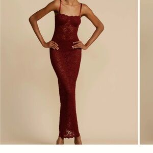 Wine color lace maxi dress